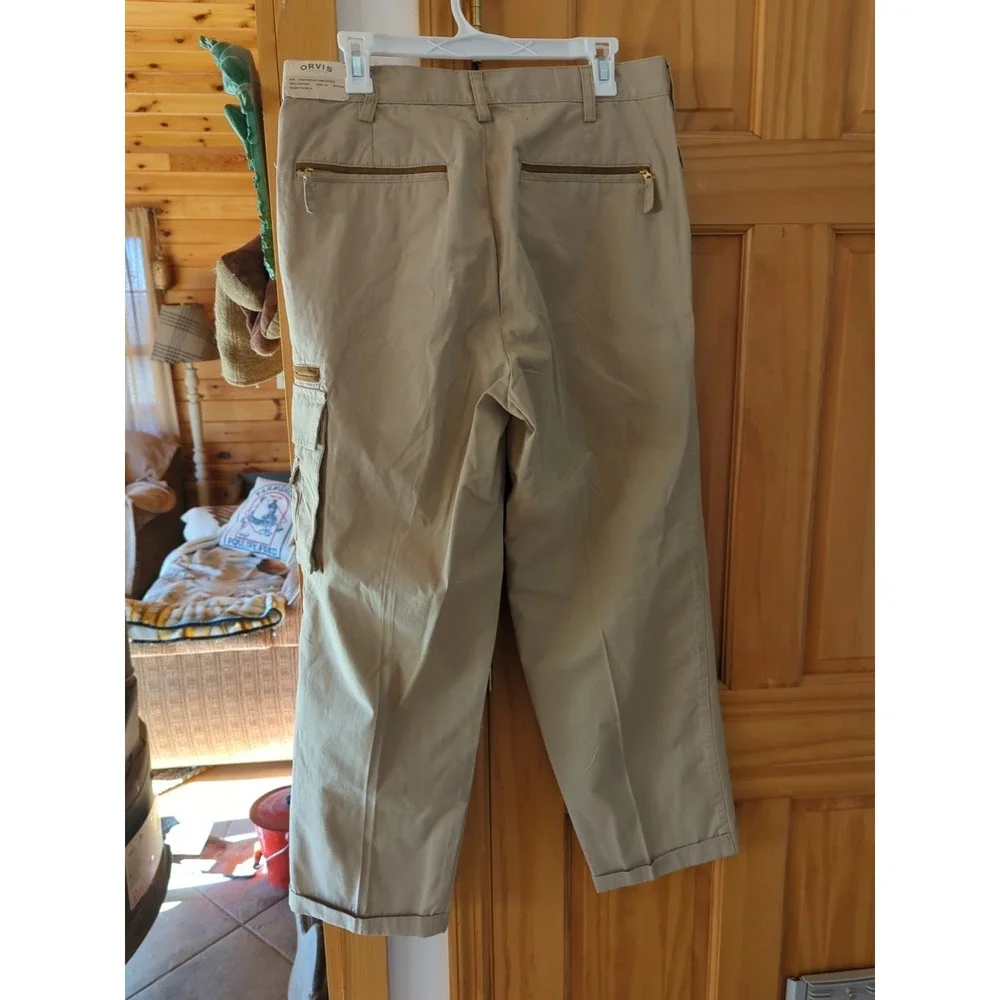 Vintage Orvis Foothills Cargo Pants Men's 34 (Fits 34x29) Tan Suede Trim NEW NWT